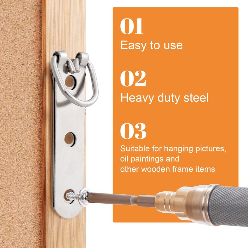 Mxxipp 10pcs Heavy Duty D-Ring Picture Hangers, Extra Large Strap Hanger with Screws Kit, 3 Holes Hanging Hardware for Hanging Picture Photo Frame- Silver - Image 3